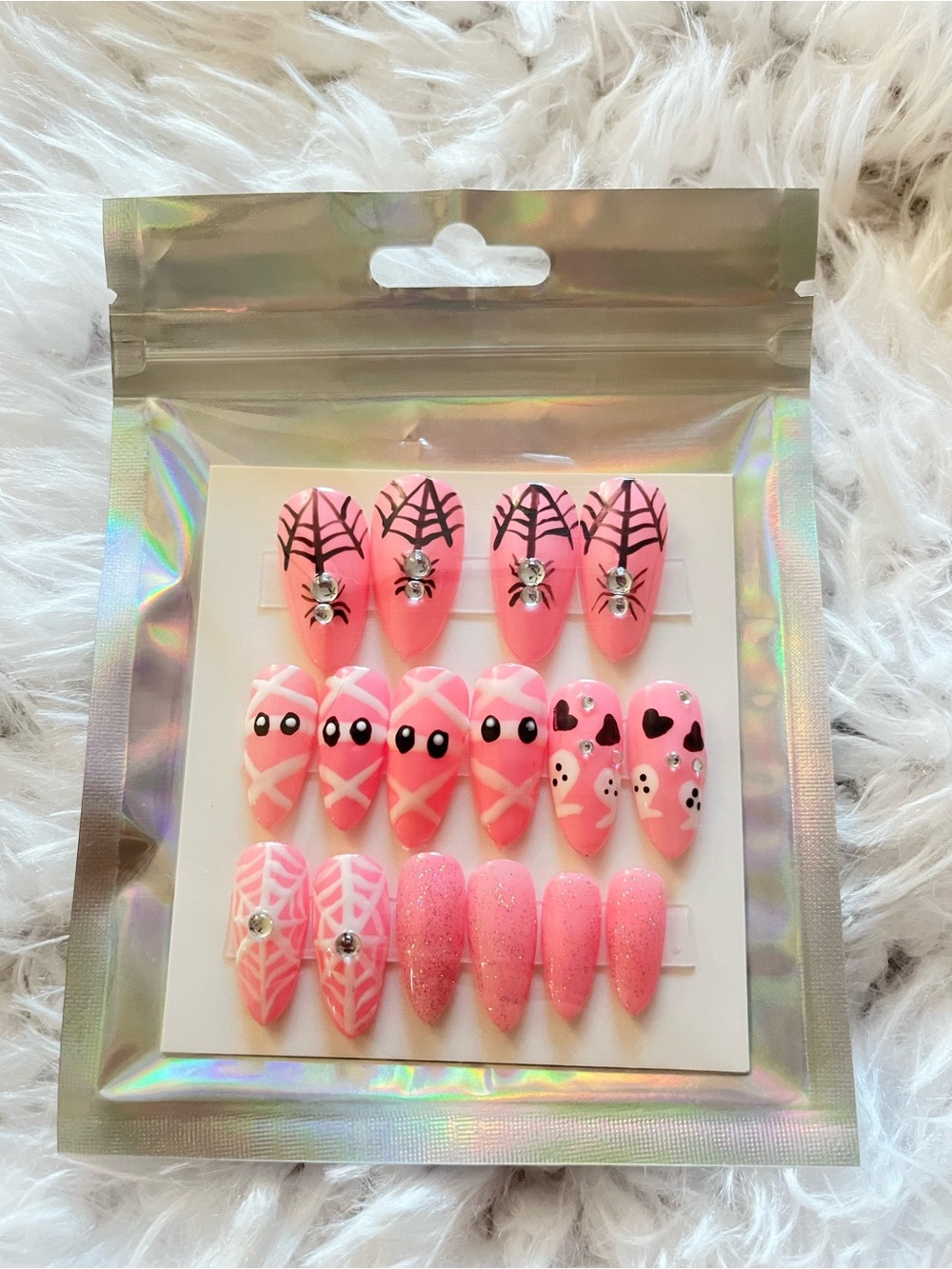 Pink halloween Press-On Nail Set with Cute Designs